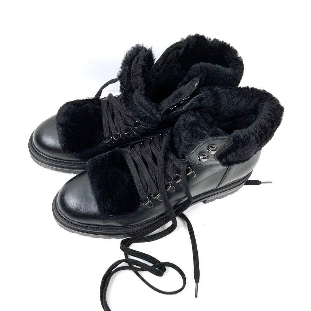 New Elena Solano Womens Black Leather Shearling Inside Combat Boots Sz 40 (9.5) - Picture 4 of 16